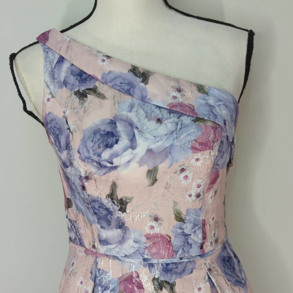 Aidan Mattox‎ Floral Print Crepe One-Shoulder Ball Gown Dress - Picture 5 of 14